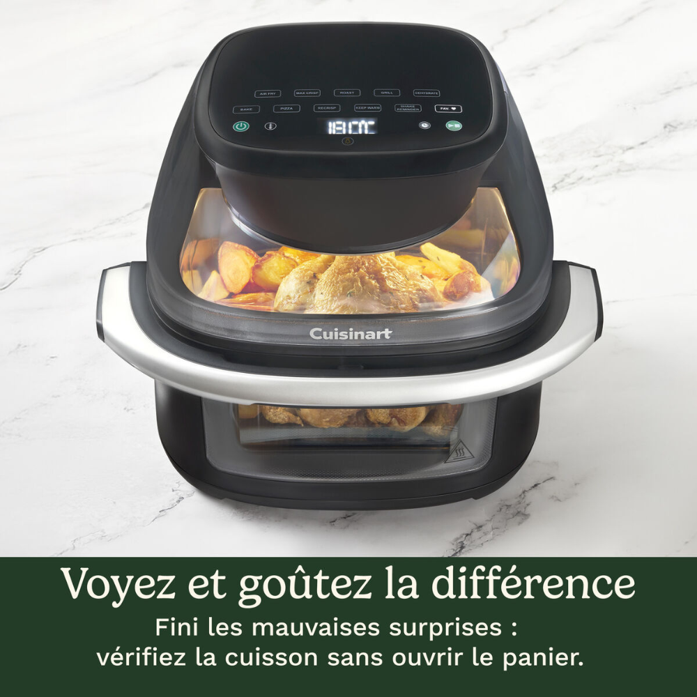 Vue avant de la friteuse à air Cuisinart ClearView™ noire
