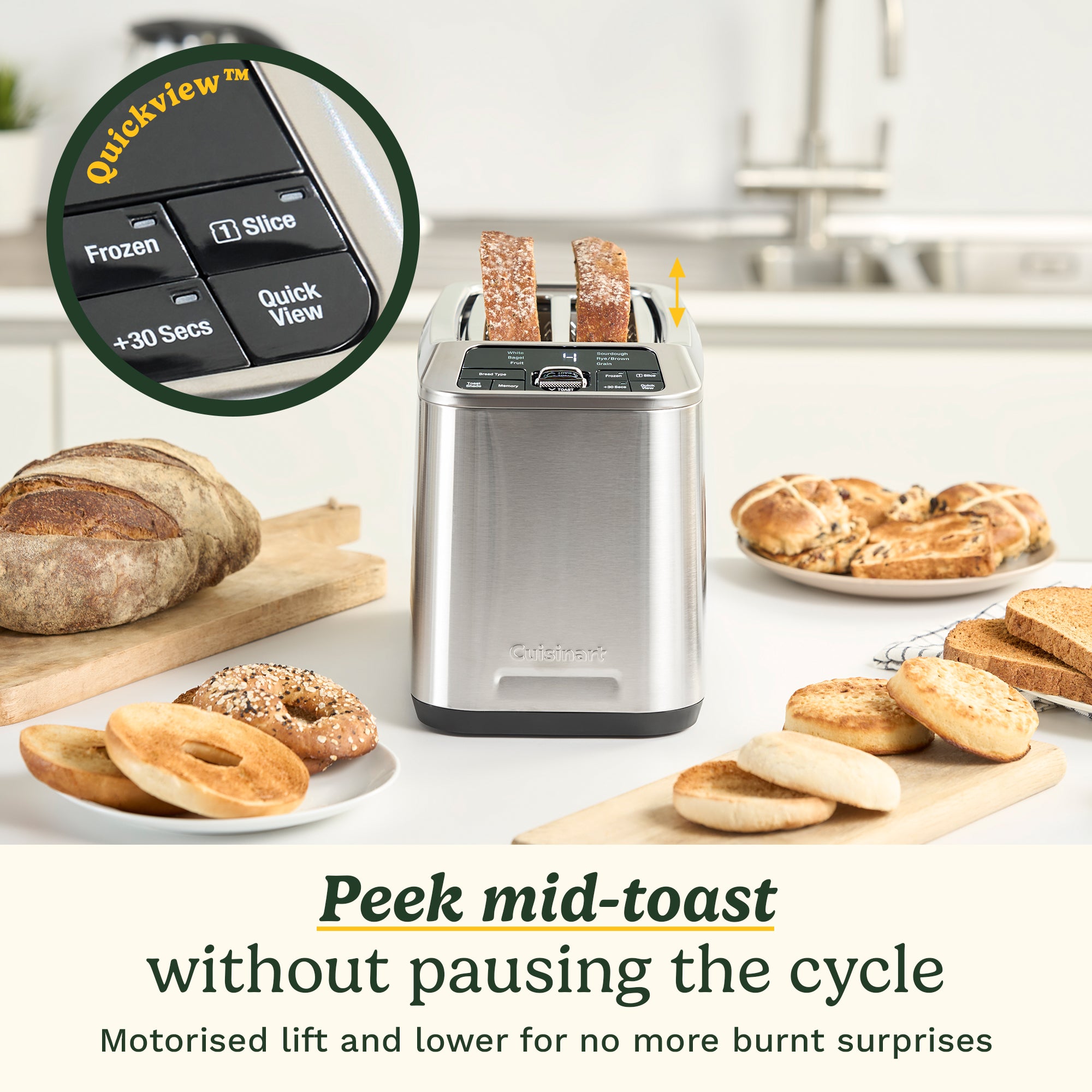 Fonction QuickView™ permettant de vérifier la cuisson des toasts