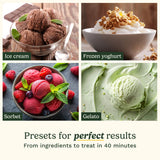 Préparation de glace artisanale maison avec la sorbetière Cuisinart Freeze Ease Pro et son compresseur intégré.